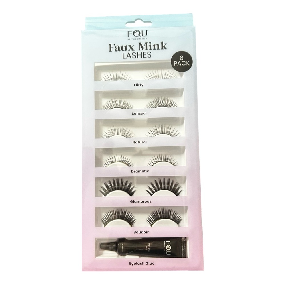 BFY Cosmetics Faux Mink Lashes 6 Pack with Eyelash Glue